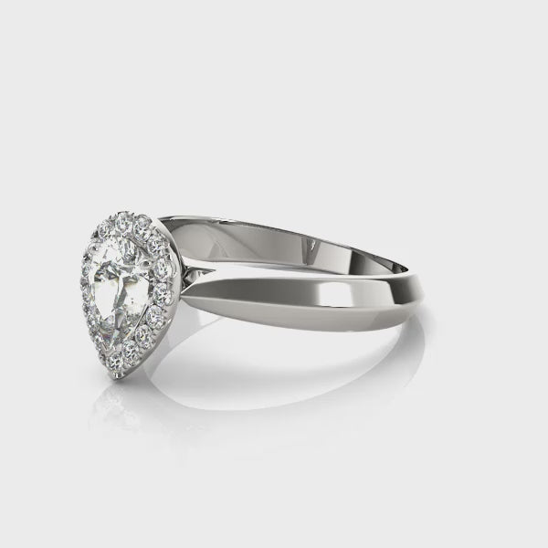 Wide Knife Edge Halo Pear Shape Engagement Ring
