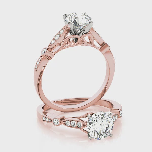 Vintage Milgrain Cathedral Round Engagement Ring