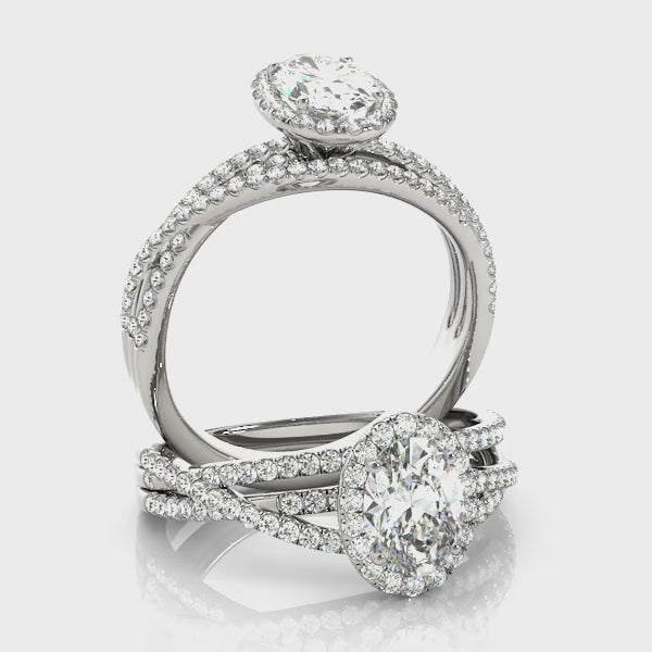 Multi Row Split Shank Oval Halo Engagement Ring