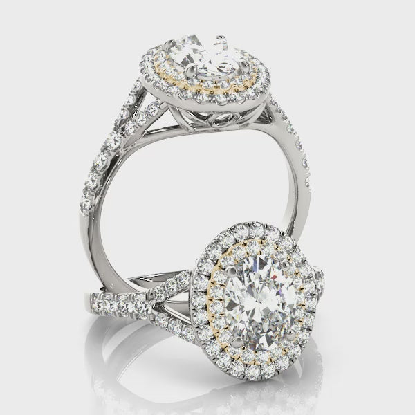 Double Halo Split Shank Pavé Oval Engagement Ring