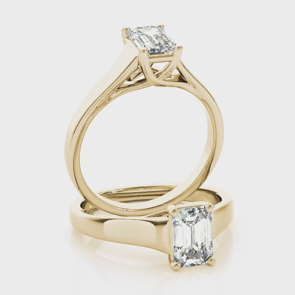 Simple Trellis Reverse Tapered Emerald Cut Engagement Ring