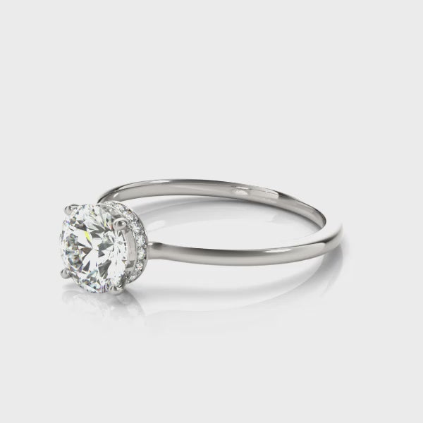Classic Round Diamond Solitarie Hidden Halo Engagement Ring