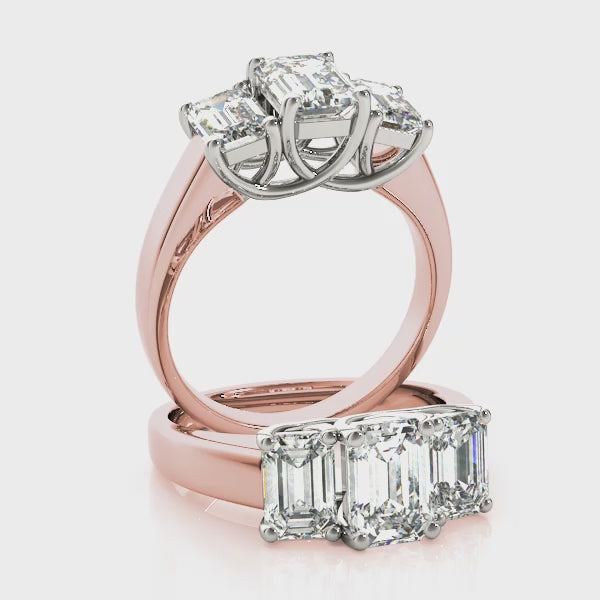 Three stones Emerald Cut Engagement Ring