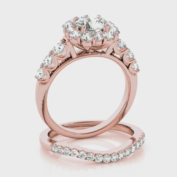 Trellis Float Halo Flower Round Engagement Ring