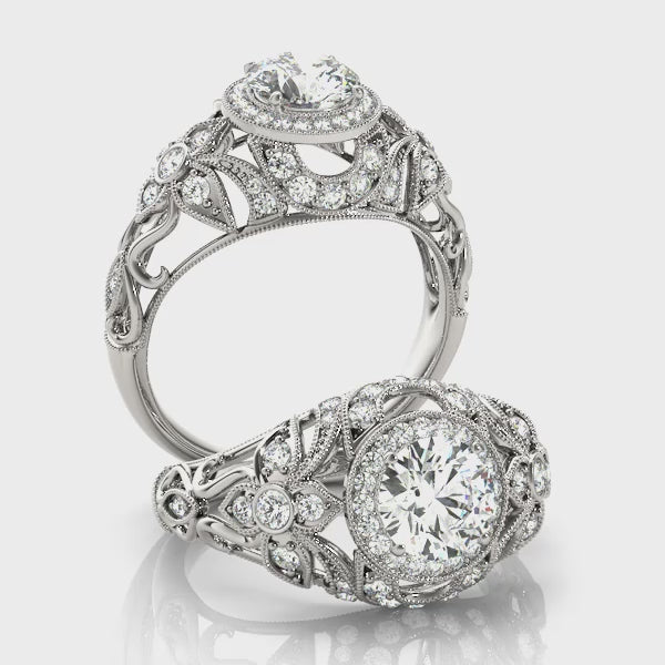 Vintage Bezel Halo Engagement Ring