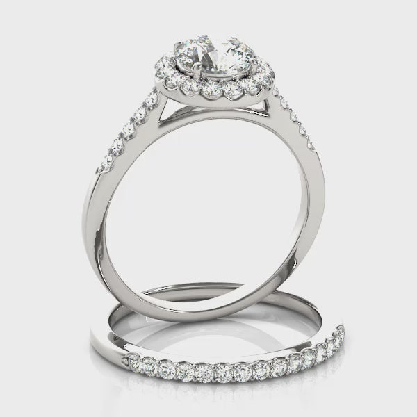 Halo Shared Prongs Pavé Round Engagement Ring