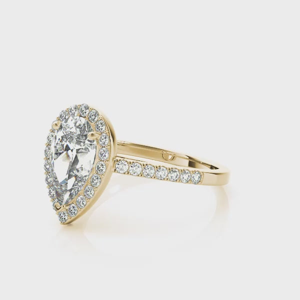 Pear Shape Halo Pavé Cathedral Engagement Ring