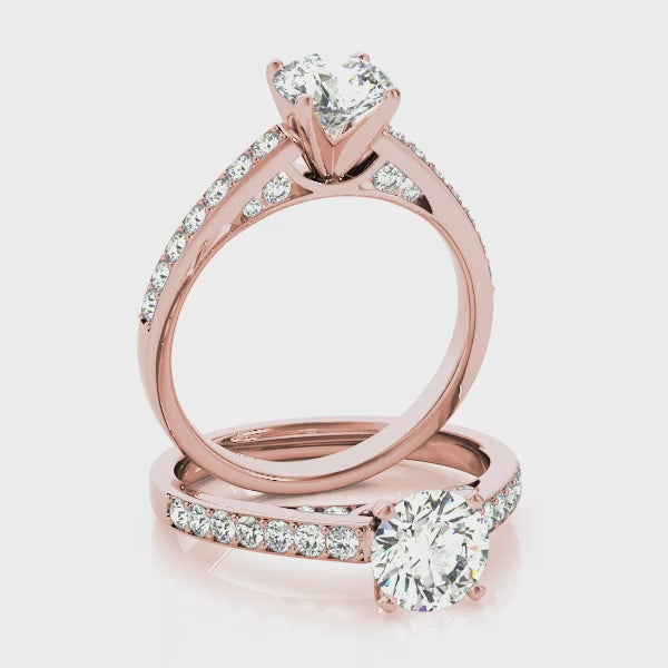 Pavé Wrapped Cathedral Round Diamond Engagement Ring