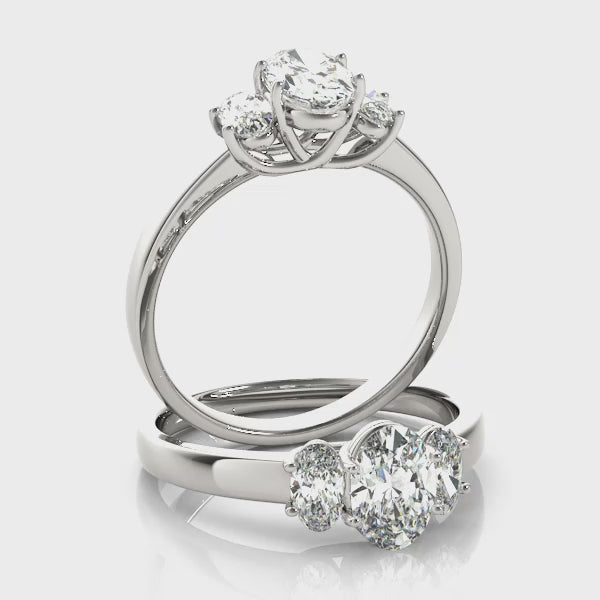 Three stones Trellis Oval Engagement Ring