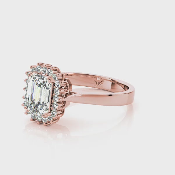 Floral Halo Emerald Cut Engagement Ring