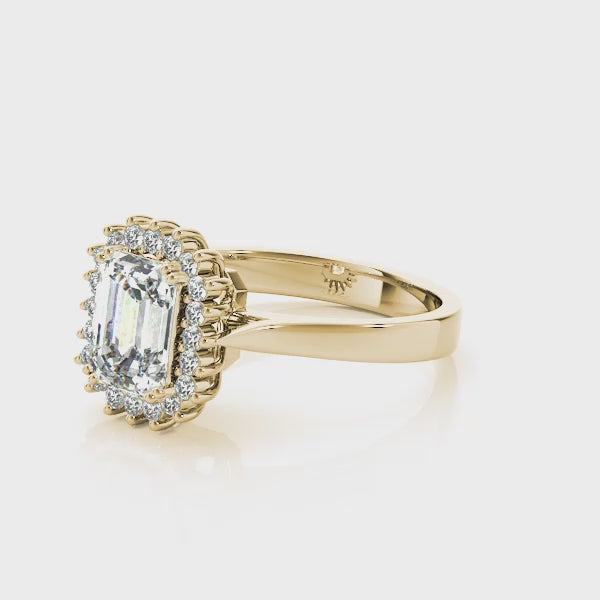 Floral Halo Emerald Cut Engagement Ring