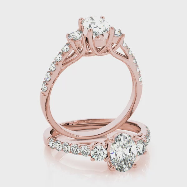 Three stones Trellis Pavé Oval Engagement Ring
