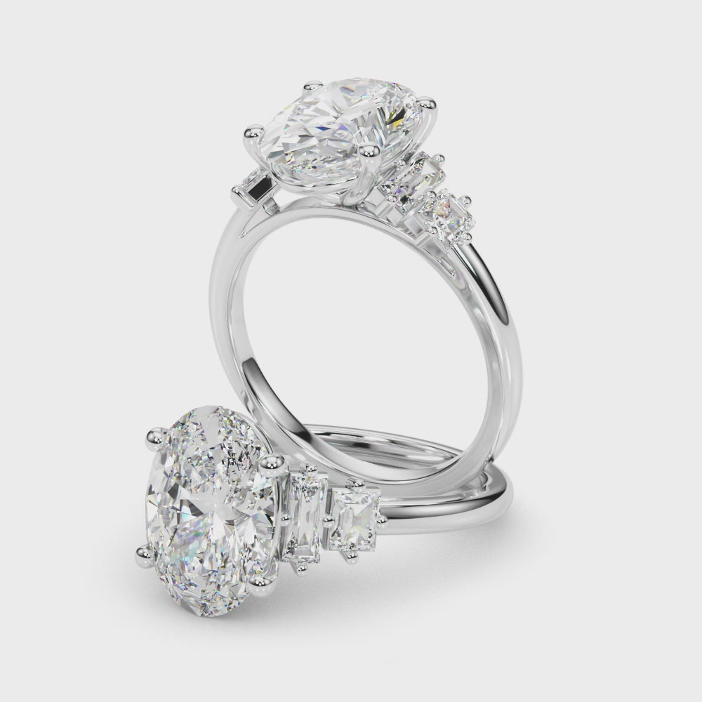 Oval Multi-Mini Side Stones Engagement Ring
