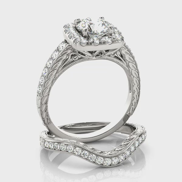Vintage Halo Channel Set Round Engagement Ring