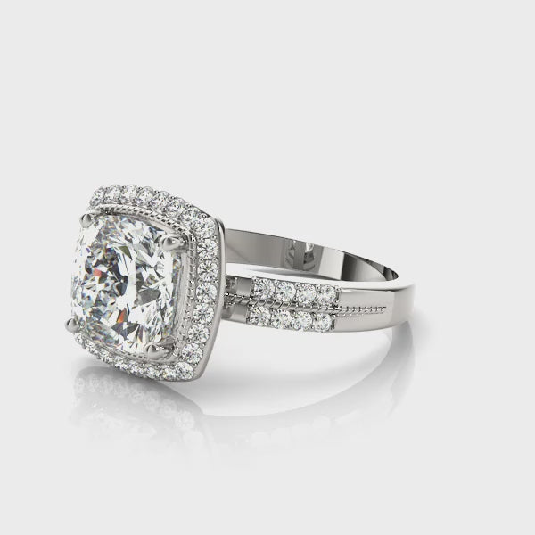 Art Deco Halo Cushion Engagement Ring