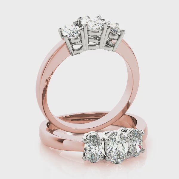 Three Stones Oval Tapered Engagement Ring