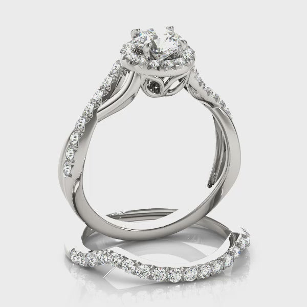 Signature Halo Pavé Twist Shank Round Engagement Ring