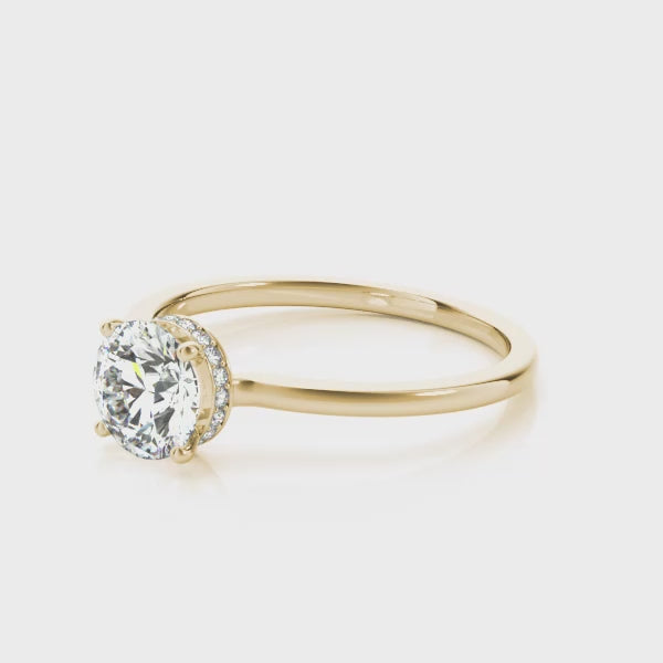 Classic Round Diamond Solitarie Hidden Halo Engagement Ring