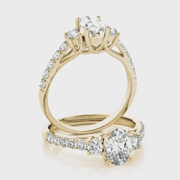 Three stones Trellis Pavé Oval Engagement Ring