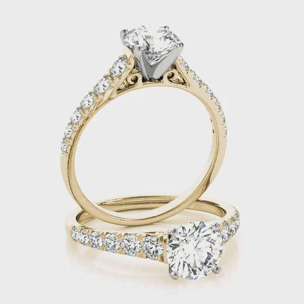 Tapered Cathedral Round Pavé Engagement Ring