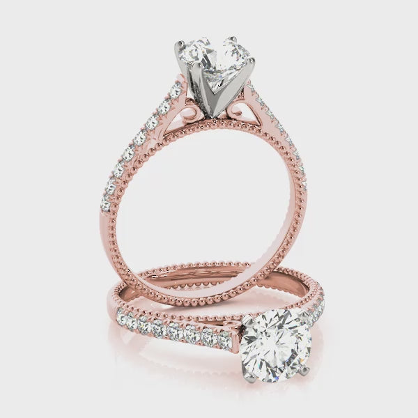 Solitaire Beaded Cathedral Round Engagement Ring