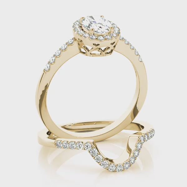 Oval Halo Knife Edge Pavé Engagement Ring