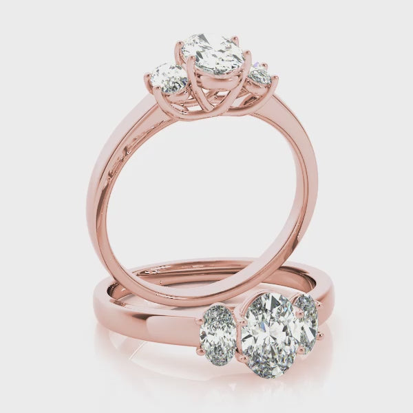 Three stones Trellis Oval Engagement Ring