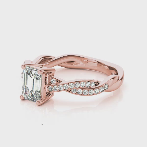 Channel Twisted Shank Emerald Cut Engagement Ring