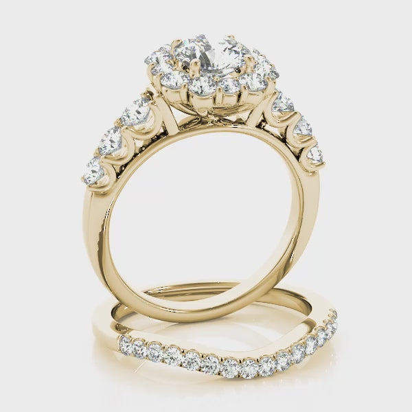 Trellis Float Halo Flower Round Engagement Ring