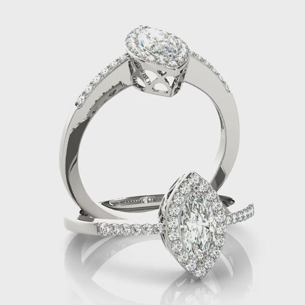 Marquise Vintage Halo Micropavé Diamond Engagement Ring