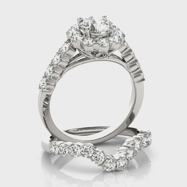 Floral Halo Single Prongs Artsy Cathedral Round Engagement Ring
