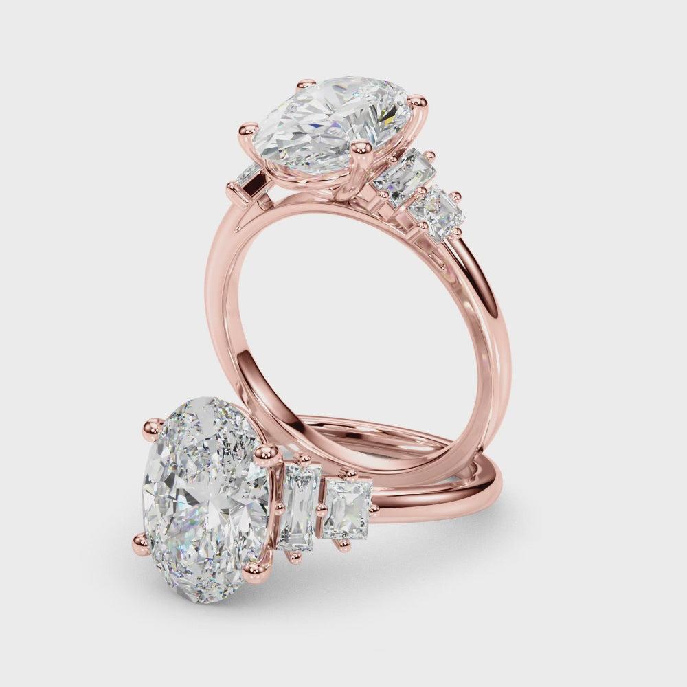 Oval Multi-Mini Side Stones Engagement Ring