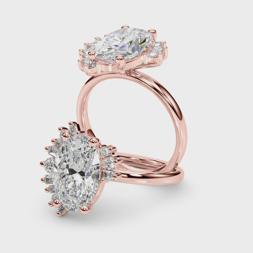 Oval Multi side Stones Engagement Ring
