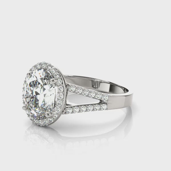Oval Halo Split Shank Pavé Engagement Ring
