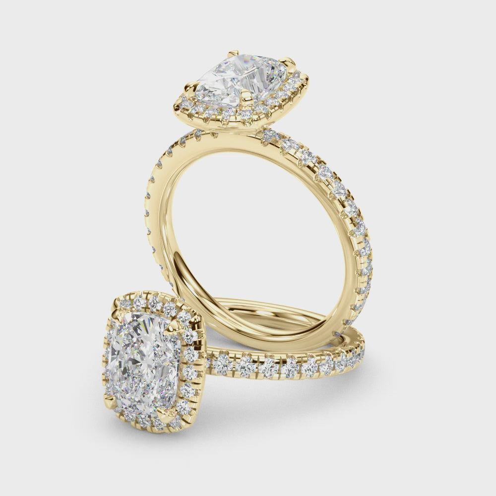 Halo Elongated Cushion Pavé