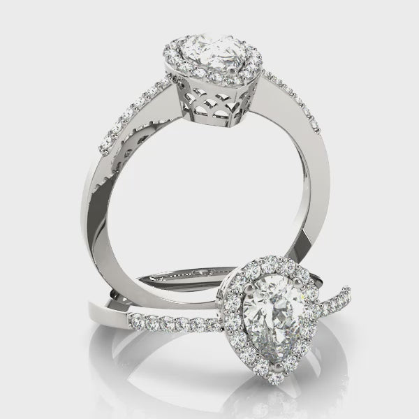Pavé Tapered Halo Pear Shape Engagement Ring