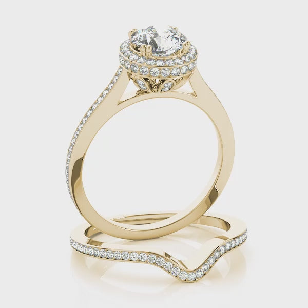 Bezel Double Edge Halo Flower Engagement Ring