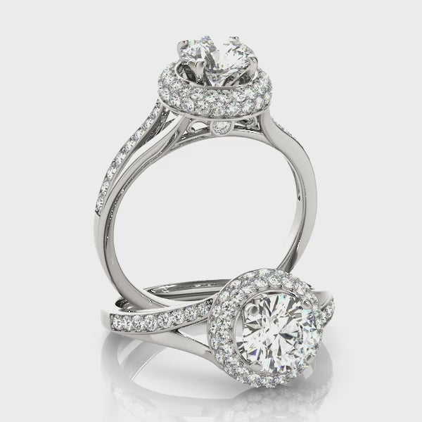 Round Halo Split Shank Engagement Ring