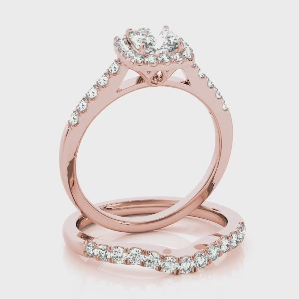 Lotus Cushion Halo Pavé Cathedral Engagement Ring
