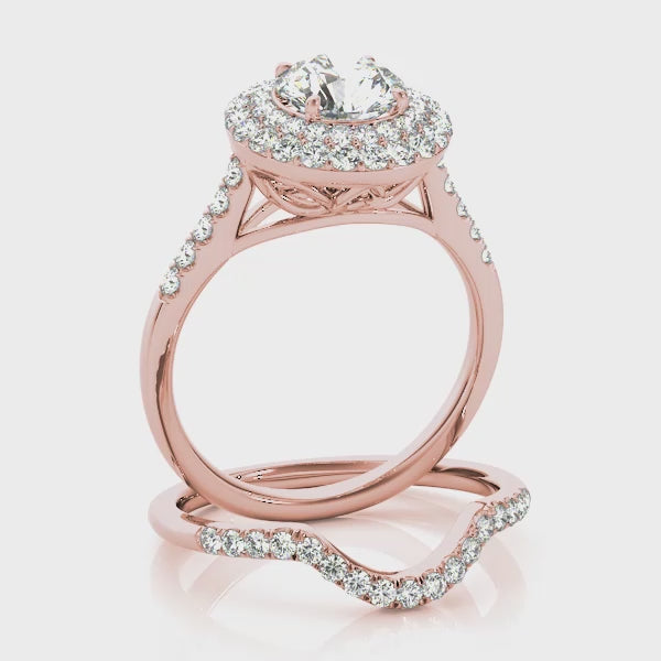 Double Cluster Tulip Cathedral Round Engagement Ring