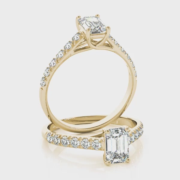 Classic Cathedral Pavé Trellis Emerald Cut Engagement Ring