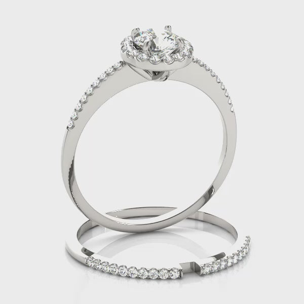 Knife Edge Micro Pavé Halo Round Engagement Ring