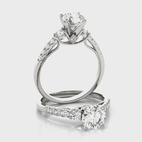 Three Stone Pavé Cathedral Peekaboo Round Engagement Ring