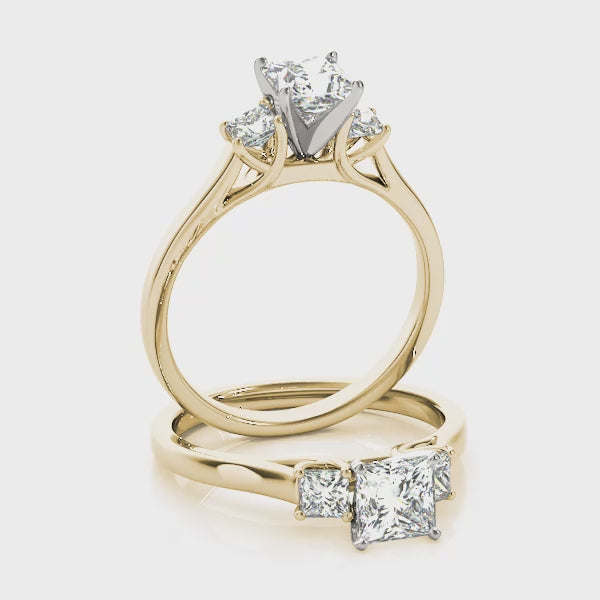 High Profile Three Stones Trellis Princess Cut Engagement Ring