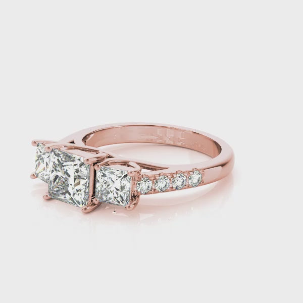 Three Stones Trellis Pavé Princess Cut Engagement Ring