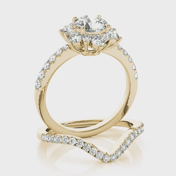 Lotus Halo Cluster Round Engagement Ring