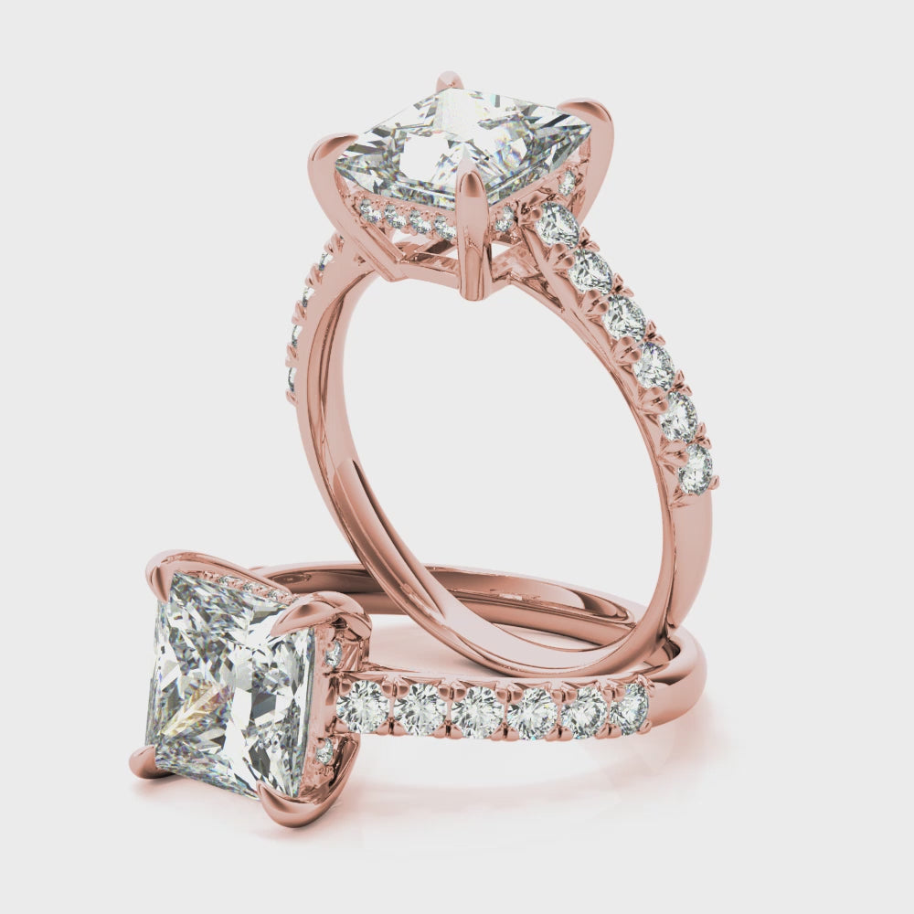 Princess Hidden Halo  Diamond Engagement Ring