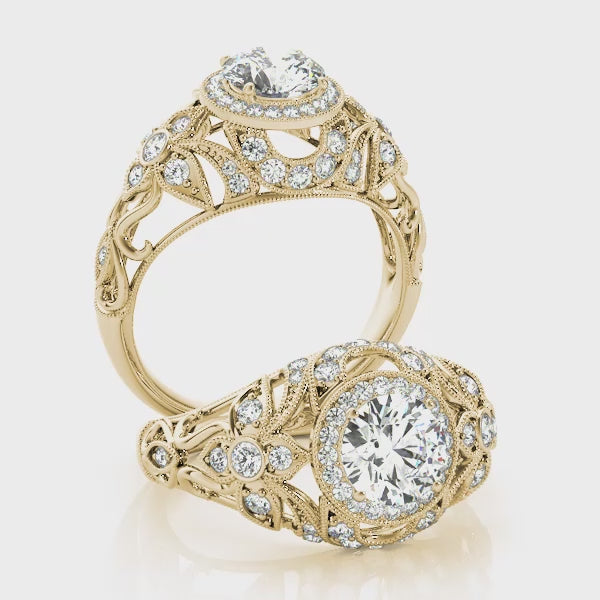 Vintage Bezel Halo Engagement Ring