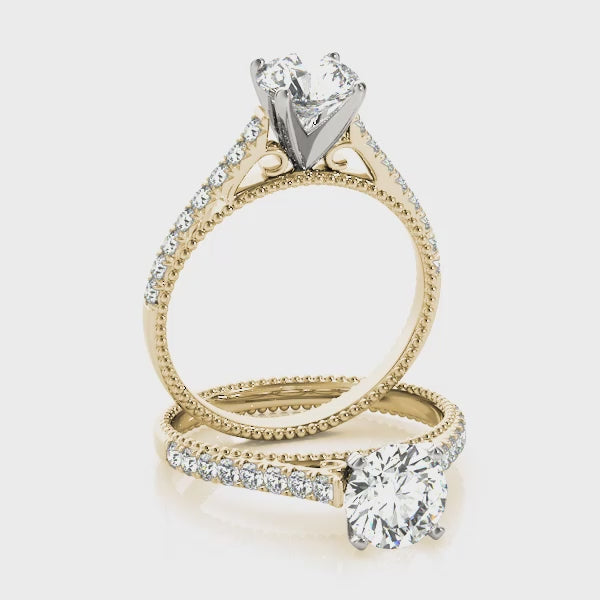 Solitaire Beaded Cathedral Round Engagement Ring