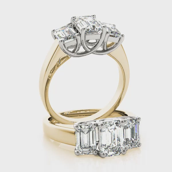 Three stones Emerald Cut Engagement Ring